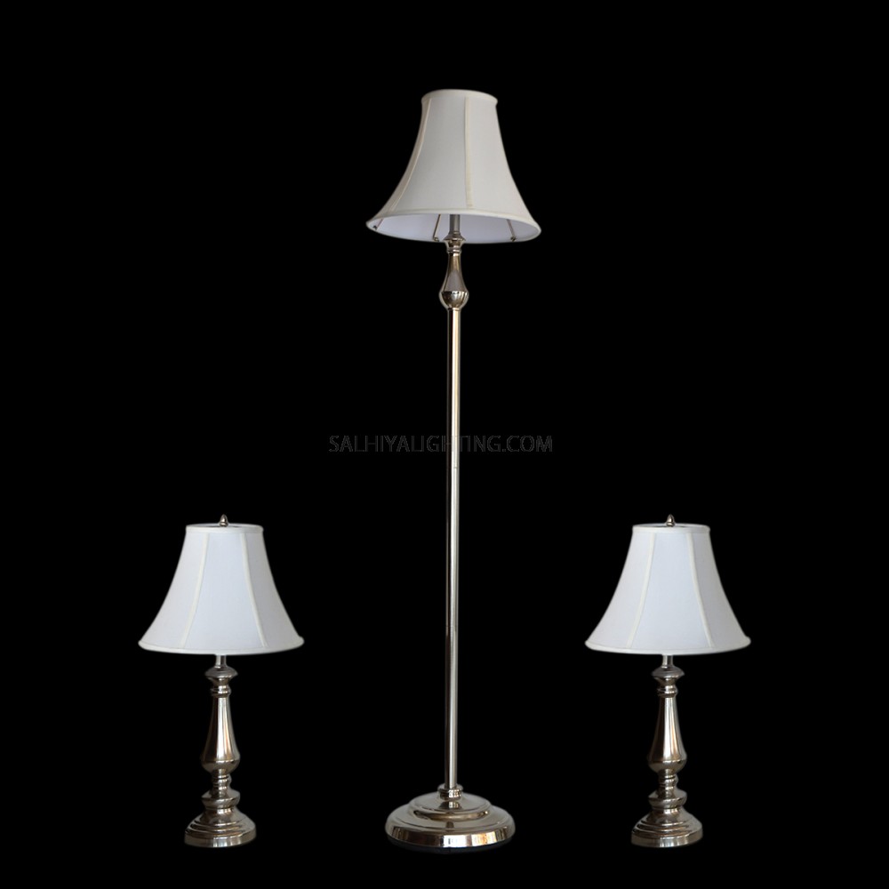 Floor Lamp Set 1 Floor Lamp 2 Table Lamps Chrome With Beige