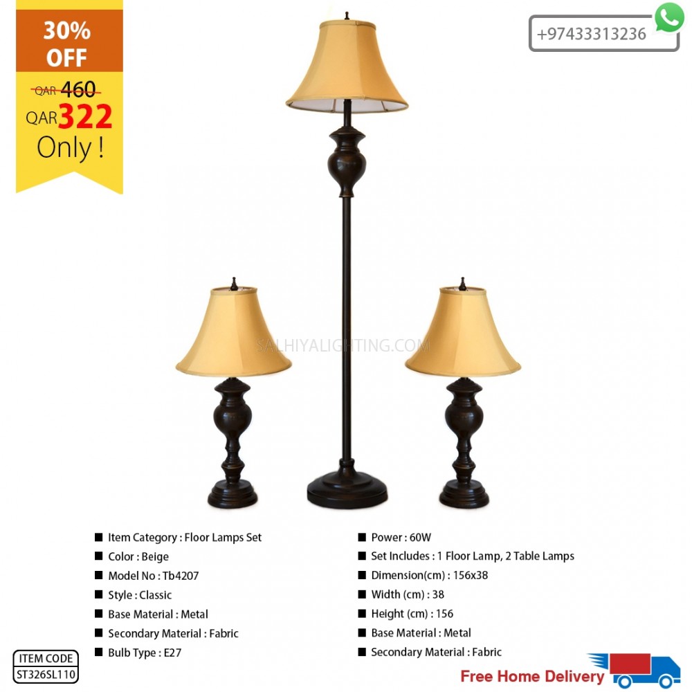 Floor Lamp Set 1 Floor Lamp 2 Table Lamps Tb4207 Bronze Beige