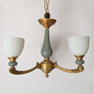 Uplight Chandelier H8626-3 Arms - Brass+Green