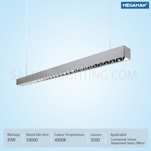 Megaman Gabio LED Pendant Louvre Linear Profile Light FLP70000V1/SV61 30W 4000K - Cool White