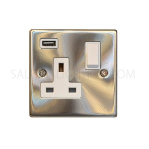 Switch with USB 1Gang USB 13A T350GB - Satin