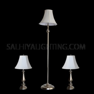 Floor Lamp SET (1 floor Lamp + 2 Table Lamps) - Chrome with Beige Shade