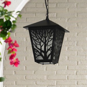 Outdoor Hanging Light 146-105- E27 Glass Diffuser - Black